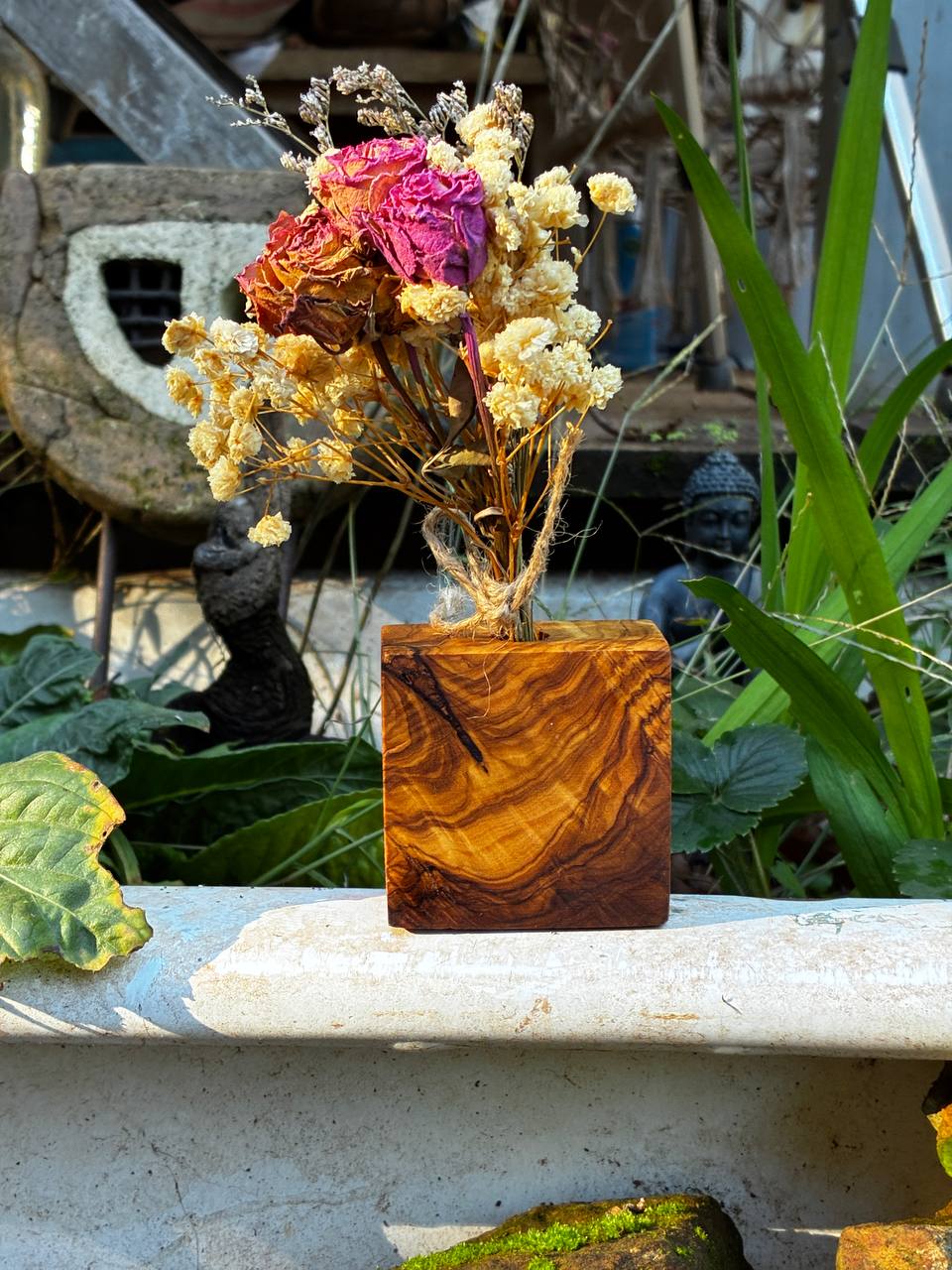 Trockenblumen Vase aus Olivenholz