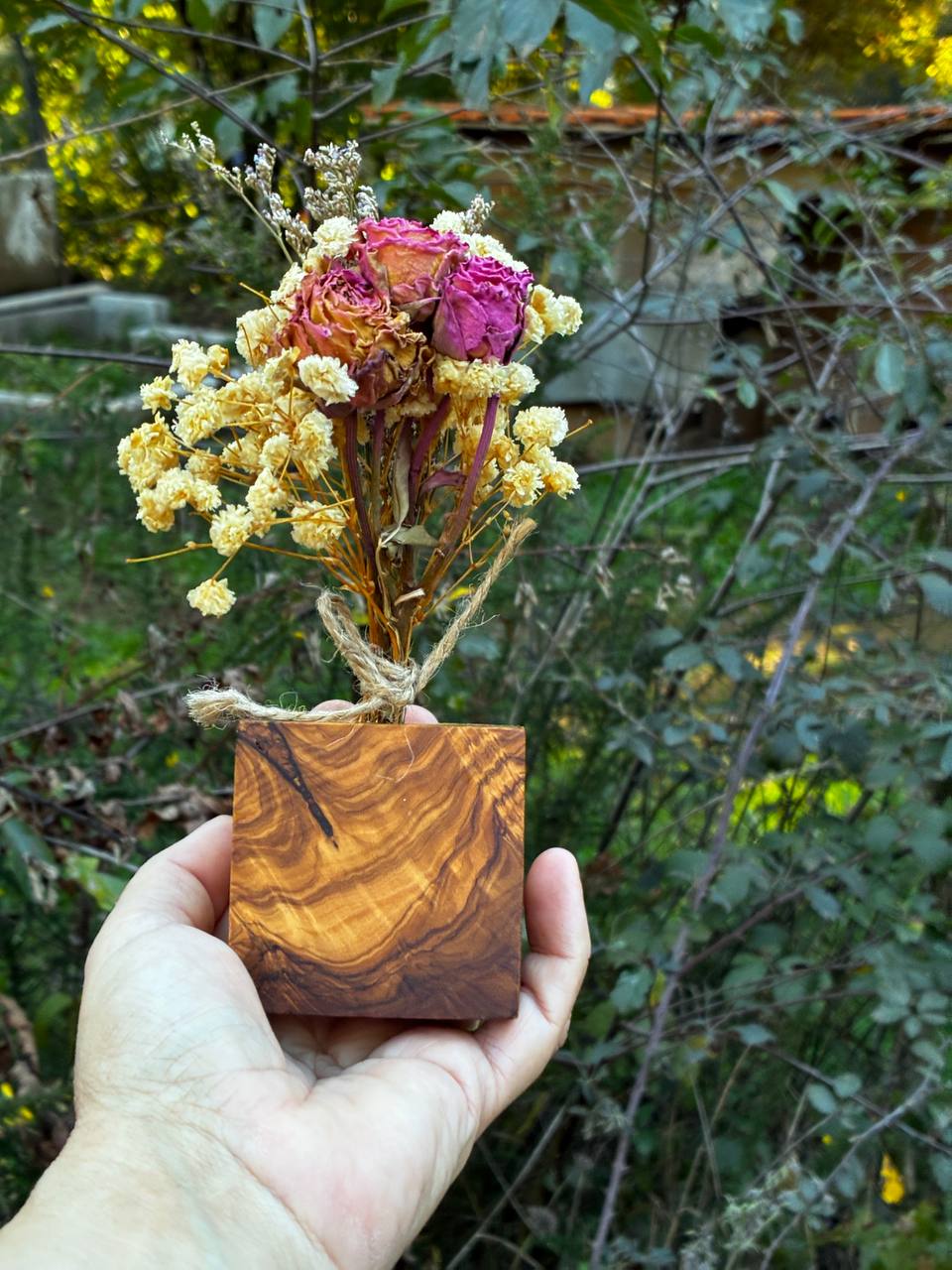 Trockenblumen Vase aus Olivenholz