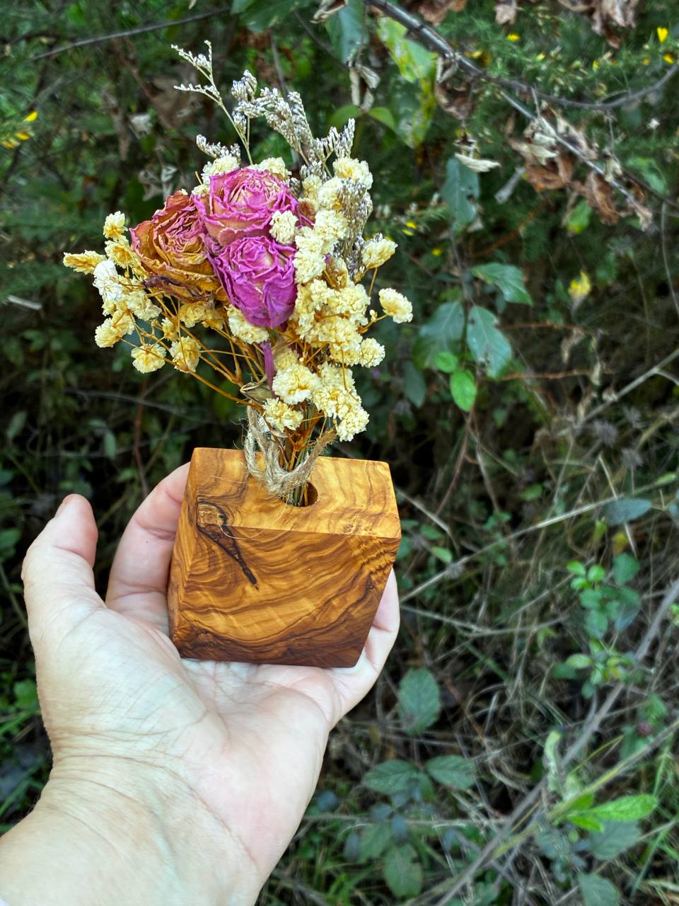 Trockenblumen Vase aus Olivenholz