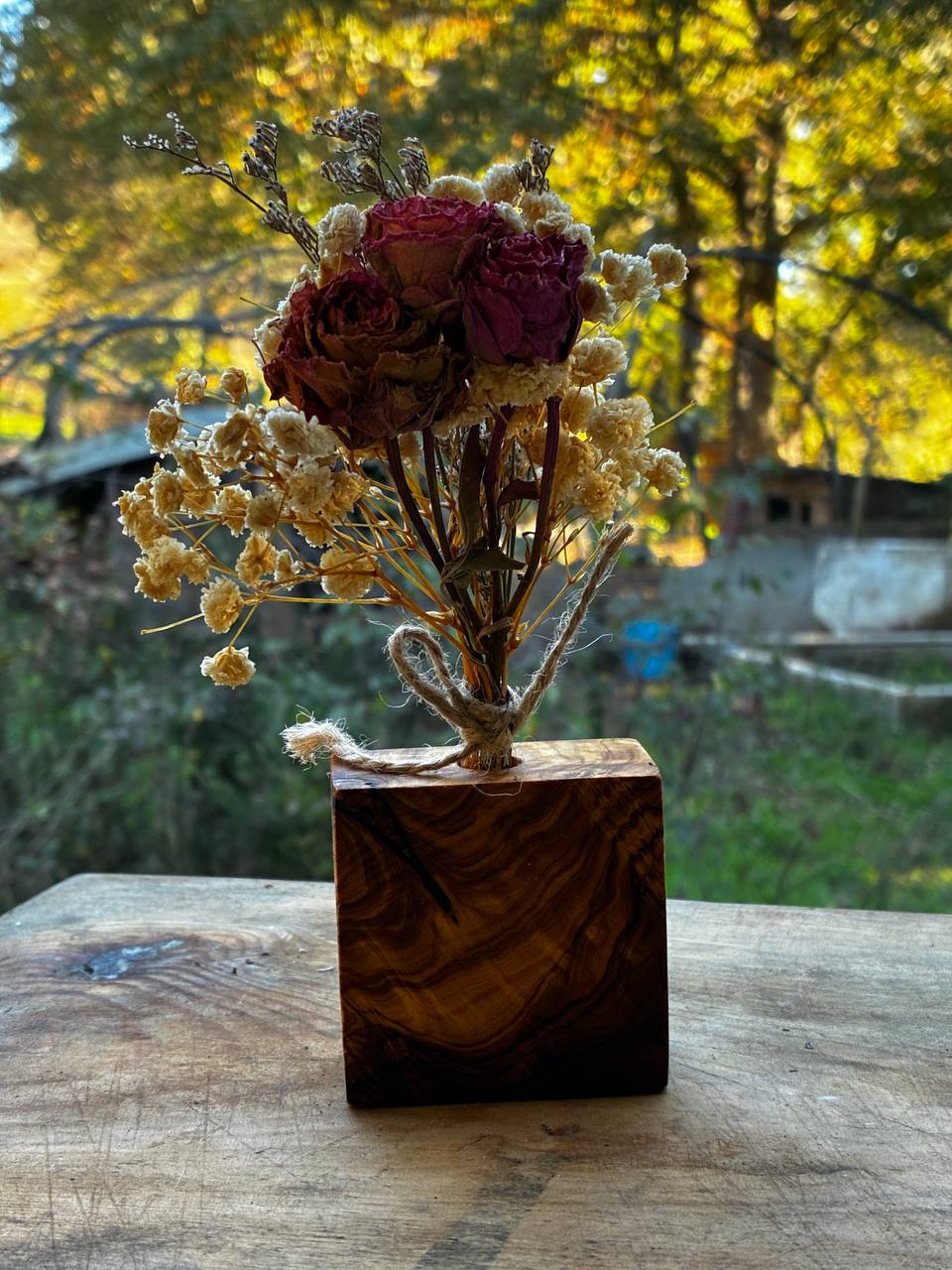 Trockenblumen Vase aus Olivenholz