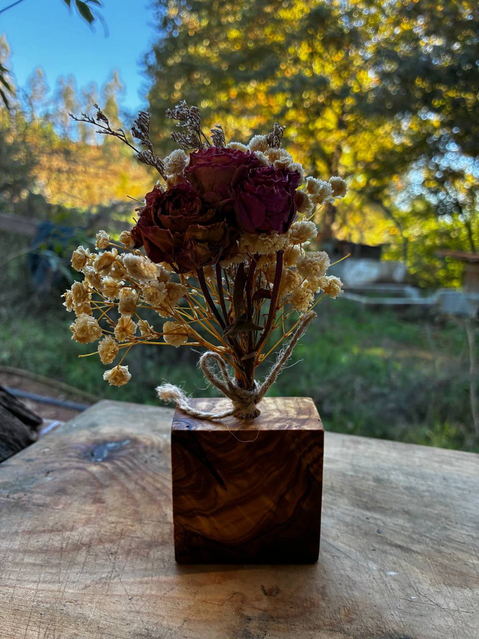Trockenblumen Vase aus Olivenholz