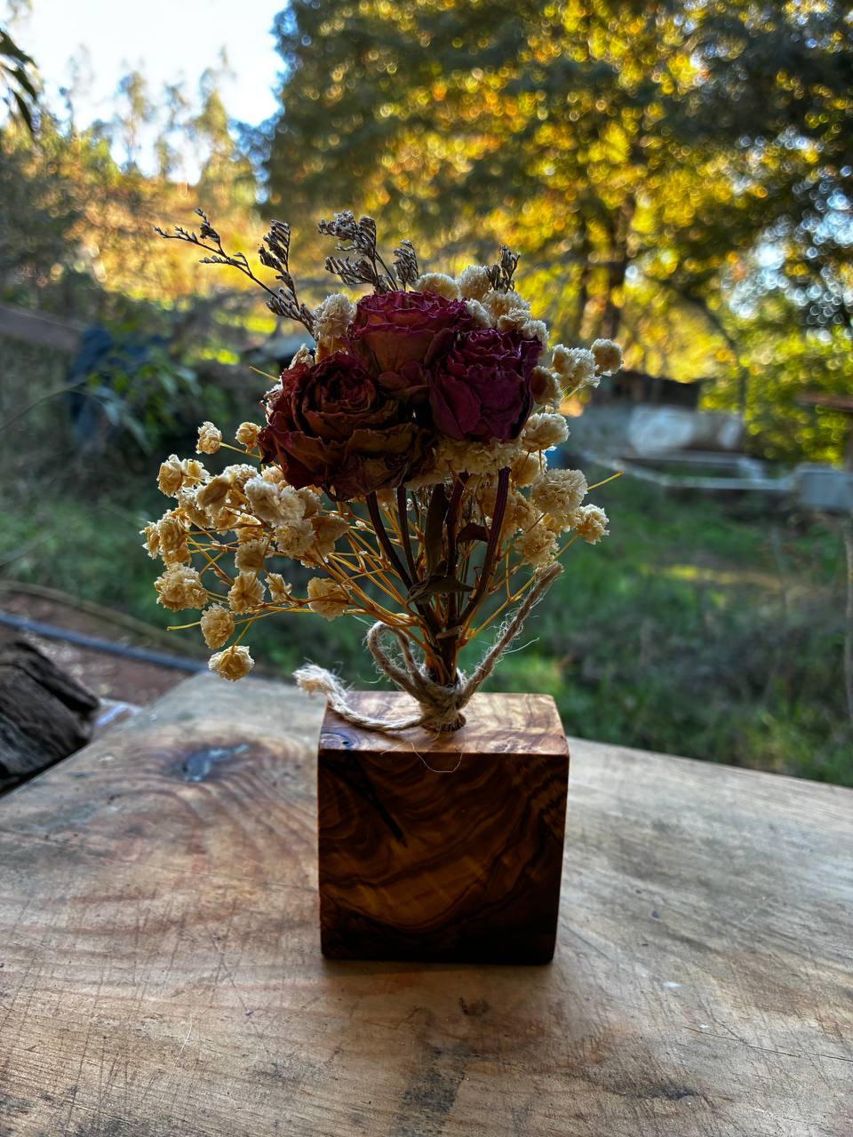Trockenblumen Vase aus Olivenholz