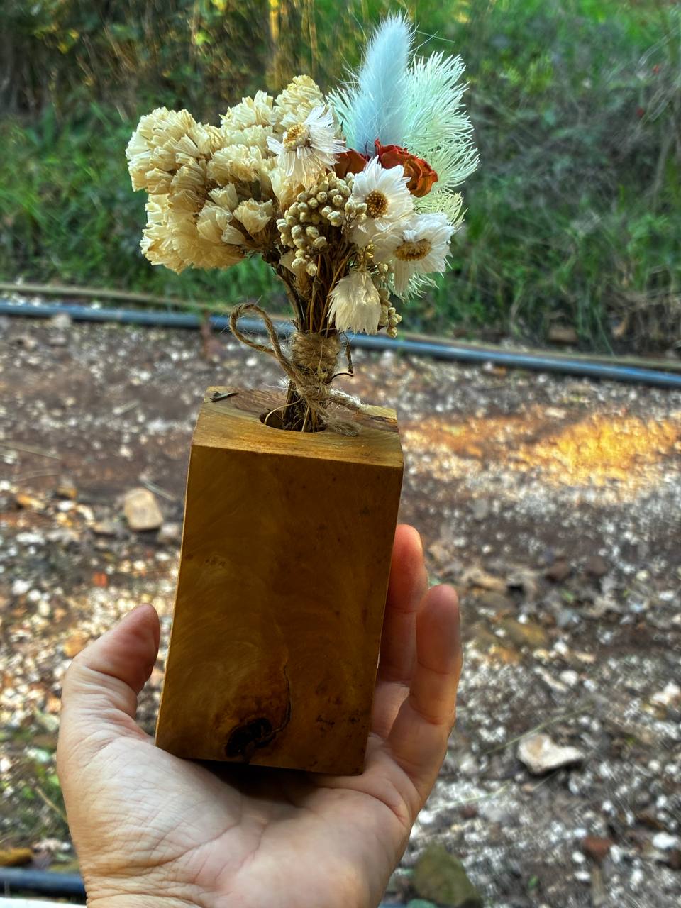 Trockenblumen Vase aus Olivenholz