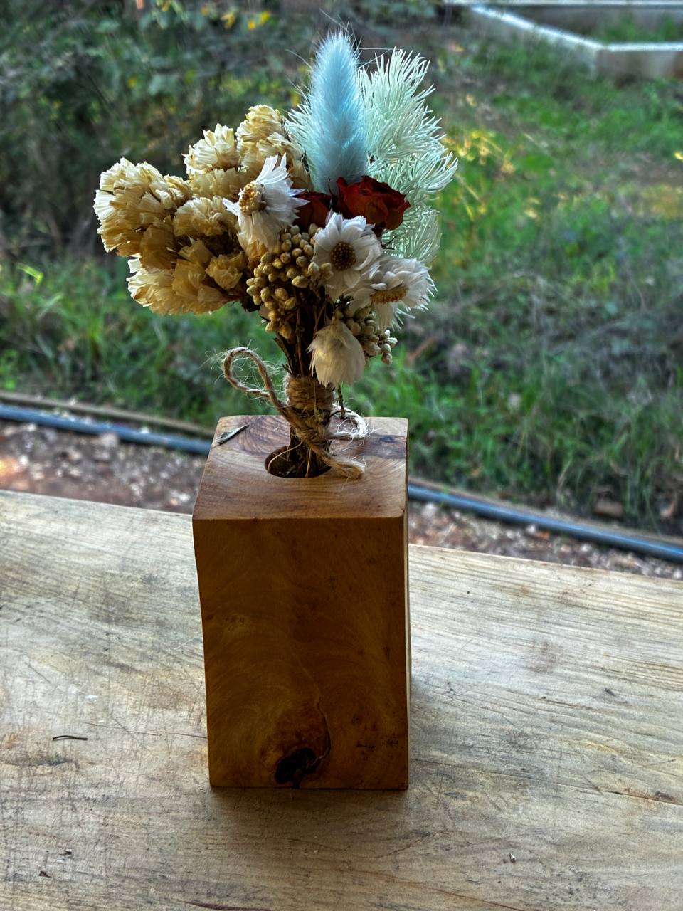 Trockenblumen Vase aus Olivenholz