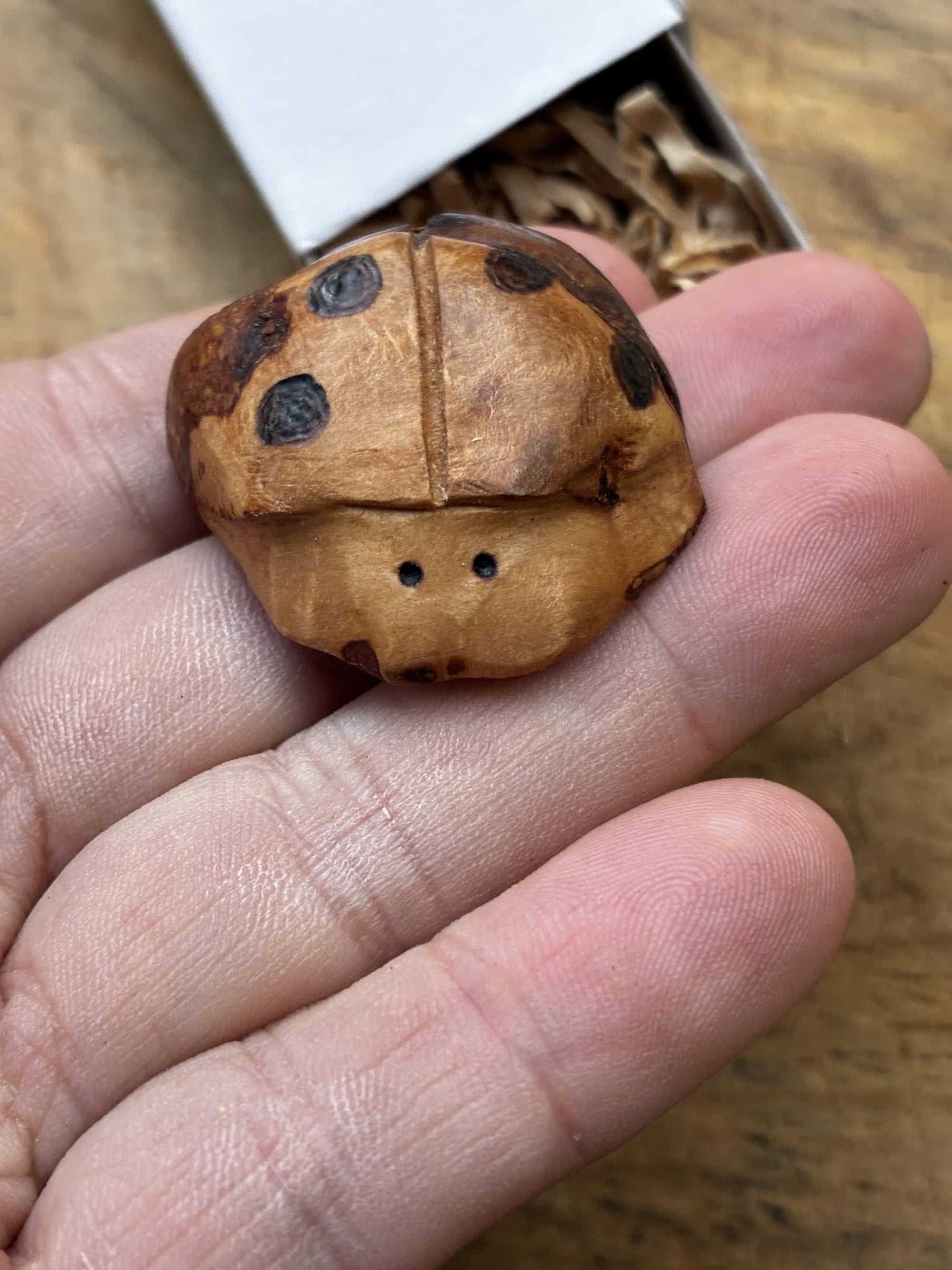 Käfer aus Baumperle geschnitzt. Handschmeichler Glückskäfer