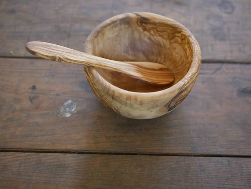 Müslischale aus Olivenholz mit Löffel