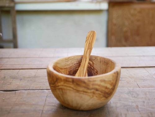 Müslischale aus Olivenholz mit Löffel