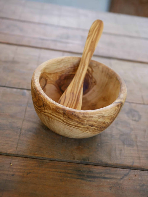 Müslischale aus Olivenholz mit Löffel