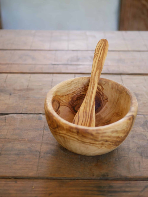 Müslischale aus Olivenholz mit Löffel