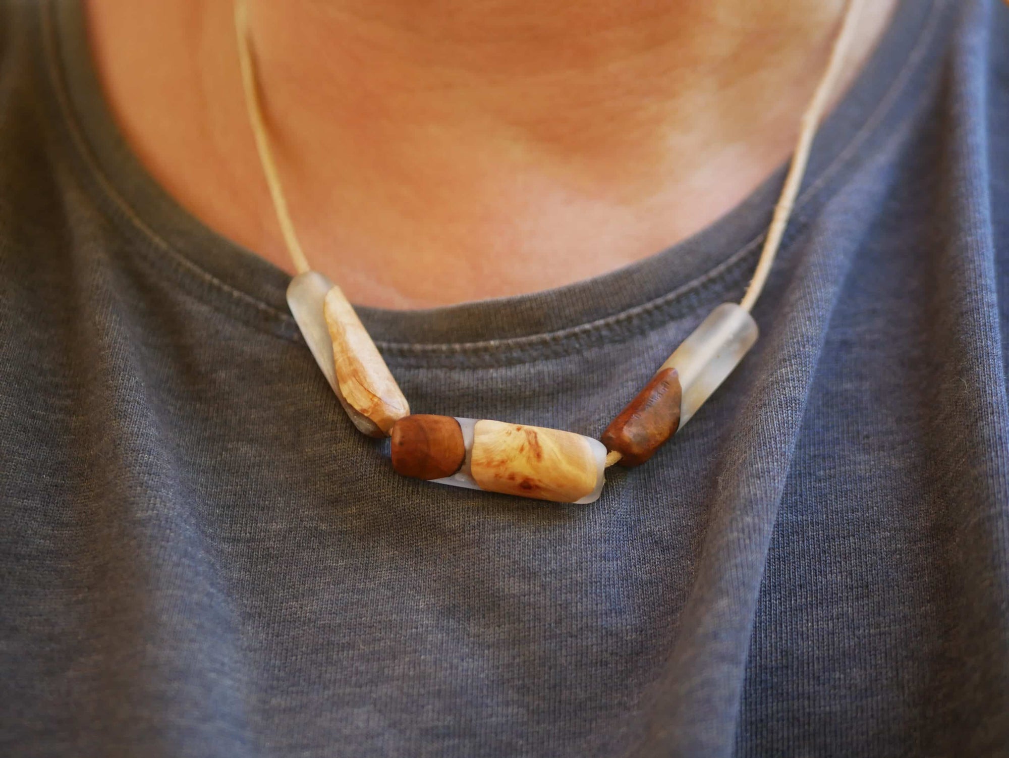 Kette aus 3 Baumperlen Gliedern