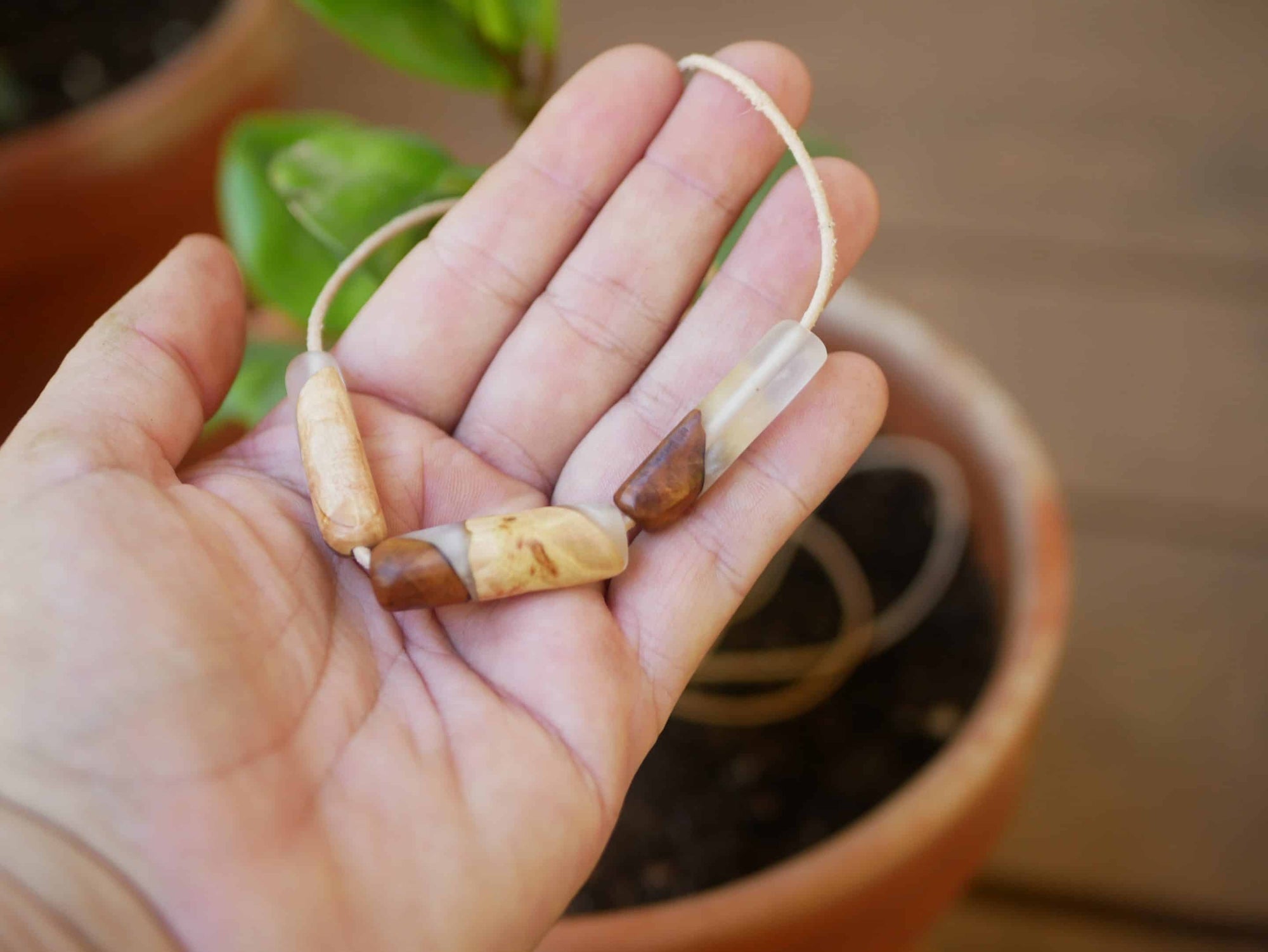 Kette aus 3 Baumperlen Gliedern
