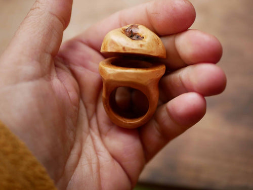 Baumperlen Ring Ringdose zum Öffnen