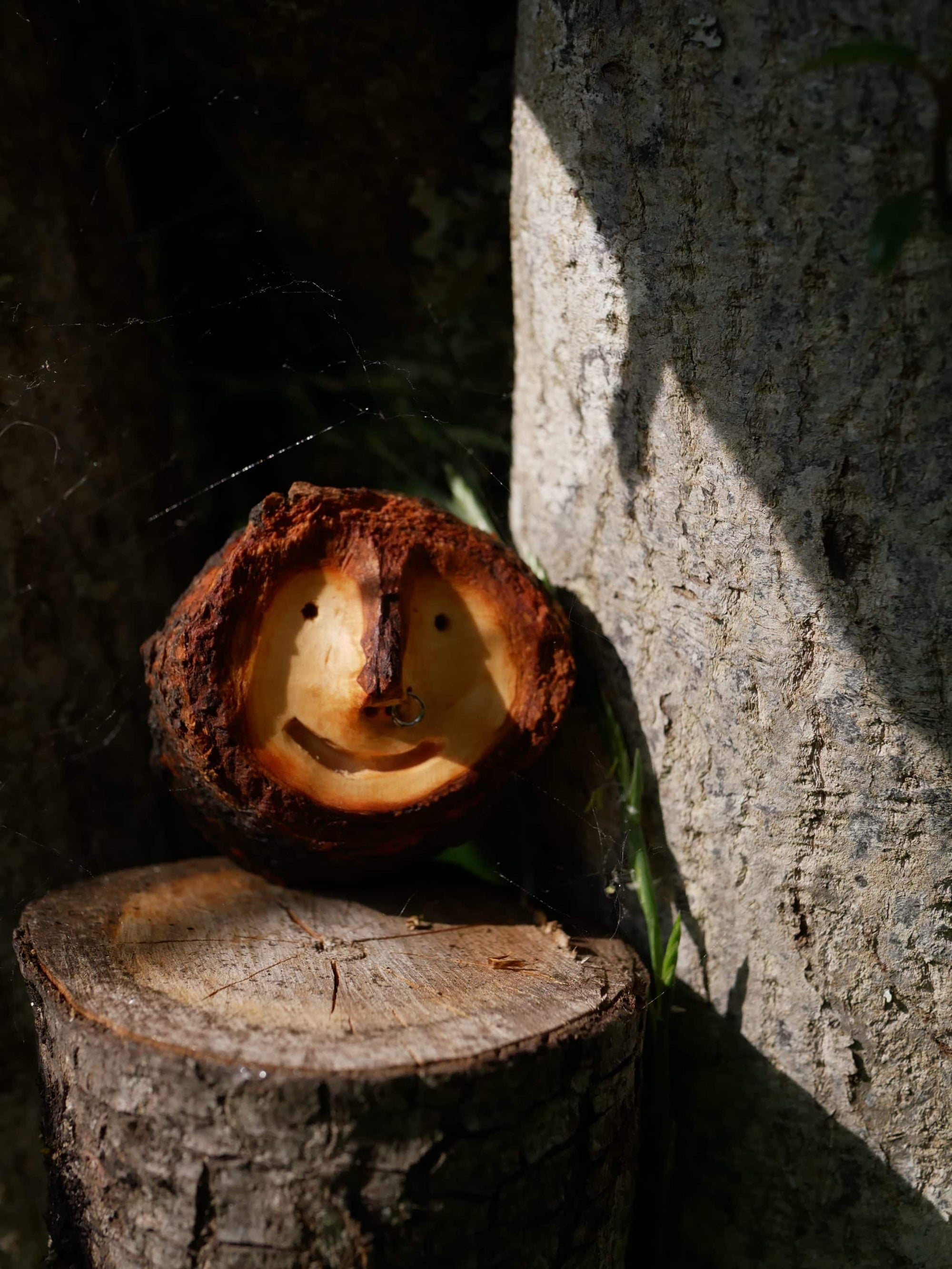 Handschmeichler aus Baumperle Wichtel mit Rinde