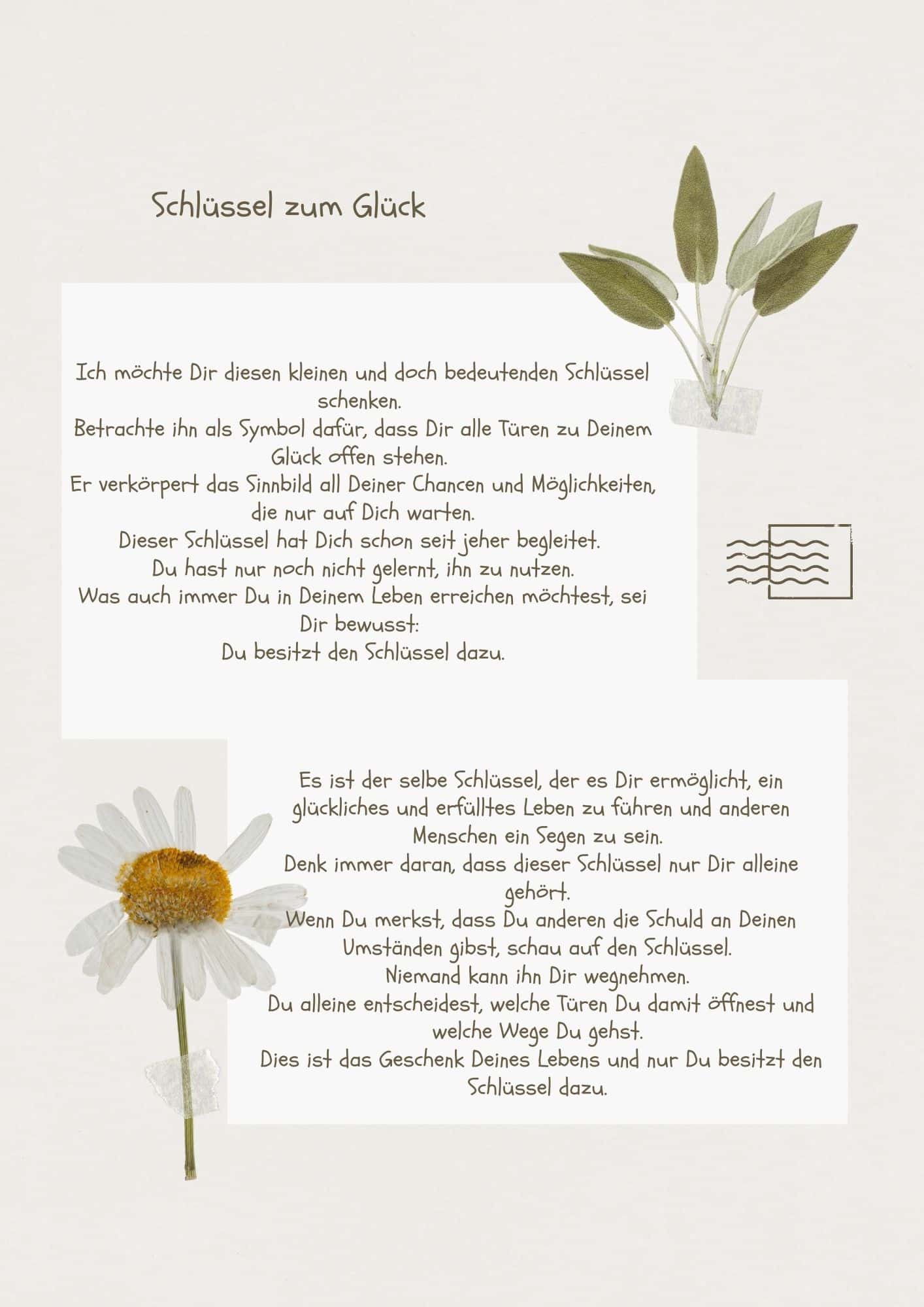 Der Schlüssel zum Glück als Brief