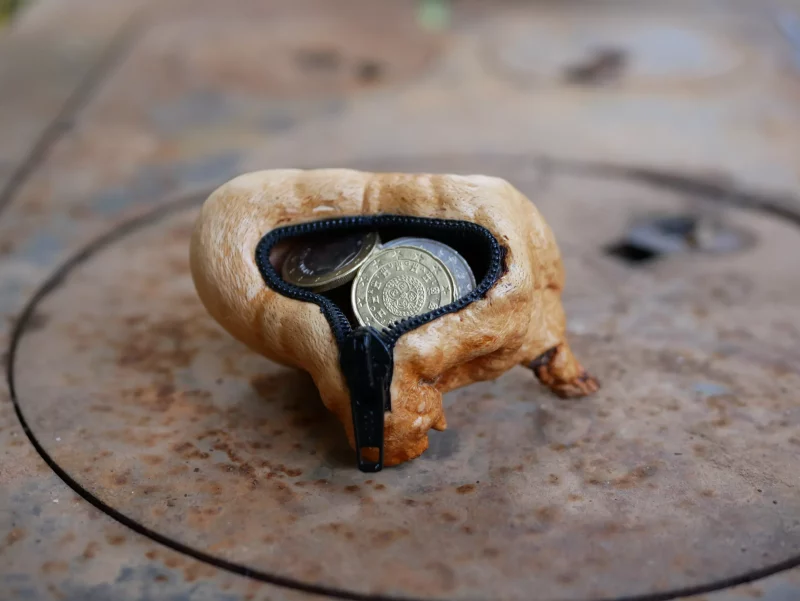 Holzschale aus Baumperle mit Reißverschluss