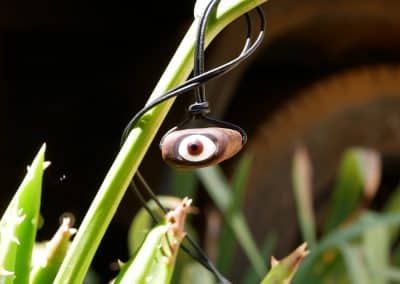 Auge Glasauge in Baumperle eingefasst