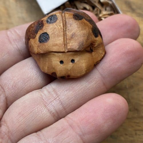 Käfer aus Baumperle geschnitzt. Handschmeichler Glückskäfer